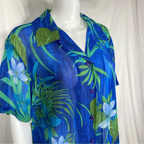 Draper’s & Damon’s Women’s Sheer Tropical Button Down Blouse - Picture 2 of 6